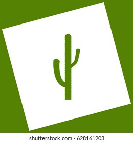 Cactus simple sign. Vector. White icon obtained as a result of subtraction rotated square and path. Avocado background.