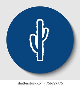 Cactus simple sign. Vector. White contour icon in dark cerulean circle at white background. Isolated.