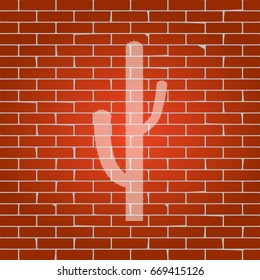 Cactus simple sign. Vector. Whitish icon on brick wall as background.