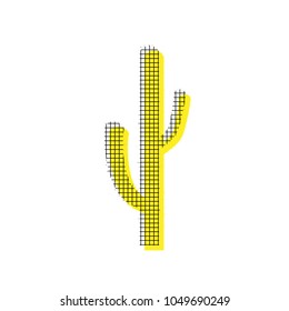 Cactus simple sign. Vector. Yellow icon with square pattern duplicate at white background. Isolated.