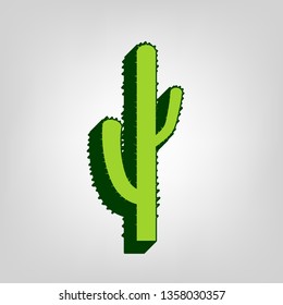 Cactus simple sign. Vector. Yellow green solid icon with dark green external body at light colored background.
