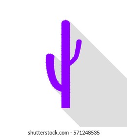 Cactus simple sign. Violet icon with flat style shadow path.