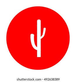 Cactus simple sign. White icon on red circle.