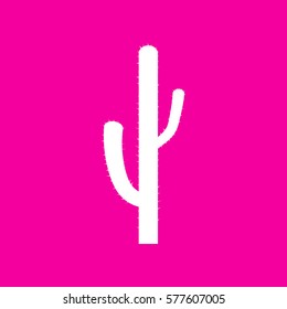 Cactus simple sign. White icon at magenta background.
