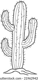 Cactus sketch. Desert plant with sharp thorns