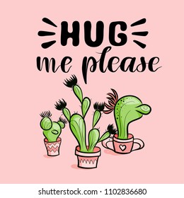 Cactus sketch print. Cute summer theme cactus.  Hand drawn set of different cactus, succulents and lettering. Vector illustration