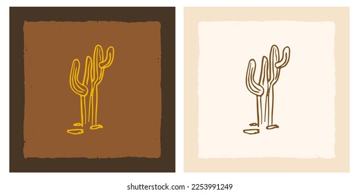 Cactus sketch style dessert boho art