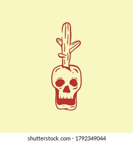 Cactus skull, hand drawing illustration