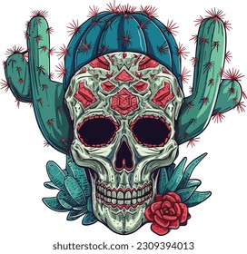 Cactus Skull isolated on a white background, Cactus Skull illustration