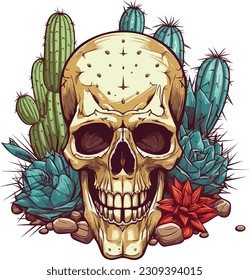 Cactus Skull isolated on a white background, Cactus Skull illustration