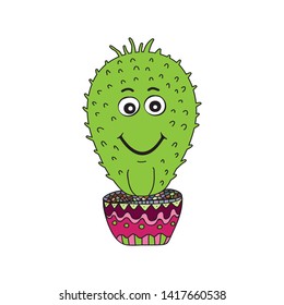 cactus smile, happy cactus, mascot vector cartoon illustration