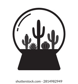 Cactus snow globe silhouette against a white background