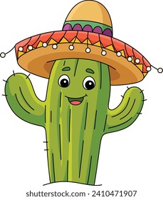 Cactus with Sombrero Cartoon Colored Clipart 