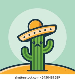 Cactus with sombrero Hat. Cinco de mayo celebration. Mexican holiday vector illustrations