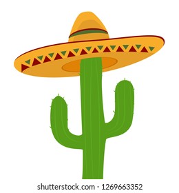 Cactus in sombrero isolated on white background. Cinco De Mayo decoration