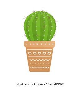 Cactus with spines isolated on white background. Cacti icon in cute flat style. Design element for wallpaper, greeting card, poster, flyer, banner print