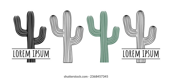 Cactus Split Frame Template Desert Plant Travel Concept Logo