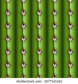 Cactus stem seamless pattern, Cereus alike plant texture with spines, areola and ribs, realistic colorful cacti background concept, common Cactaceae family stem structure as a design element