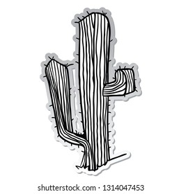 cactus sticker black and white cartoon illustration isolated on white