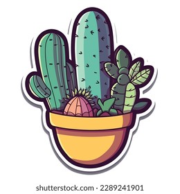 Cactus sticker cartoon vector illustration isolated