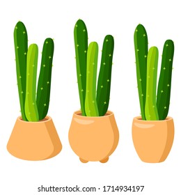 Cactus sticker set on white isolated backdrop. House plant for gift card, home plants store logo, bath tile, web landing page. Phone case or cloth print art. Flat style stock vector illustration