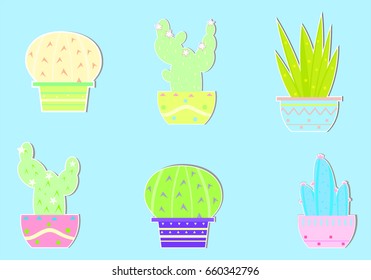 Cactus sticker set vector