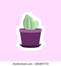 
cactus sticker in a violet pot