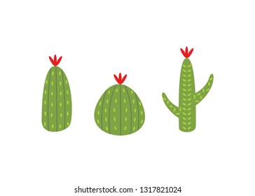 Cactus stock vectors - Vector set of bright cacti, aloe and leaves. Collection of exotic plants. Decorative natural elements are isolated on white - Cactus with flowers