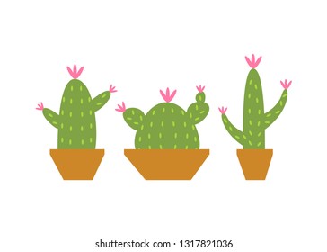Cactus stock vectors - Vector set of bright cacti, aloe and leaves. Collection of exotic plants. Decorative natural elements are isolated on white - Cactus with flowers