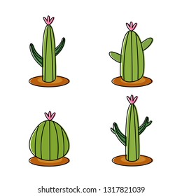 Cactus stock vectors - Vector set of bright cacti, aloe and leaves. Collection of exotic plants. Decorative natural elements are isolated on white - Cactus with flowers