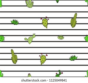 cactus stripes vector seamless pattern