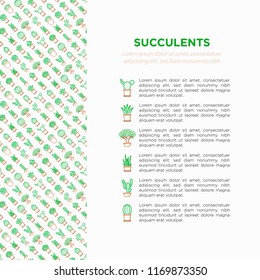 Cactus and succelents in pots concept with thin line icons for banner, print media. Modern vector illustration, web page template for shop of plants.