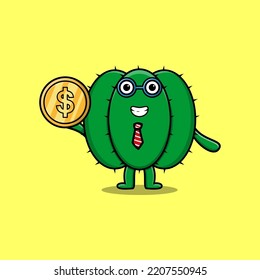 Cactus successful businessman holding gold coin cartoon vector image