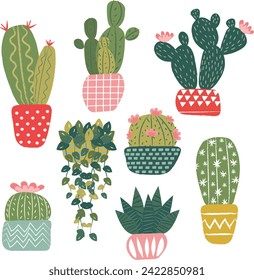 cactus and succulant plant and house plant cute hand drawn elements clipart vector  for invitation greeting birthday party celebration wedding card poster banner textiles wallpaper background