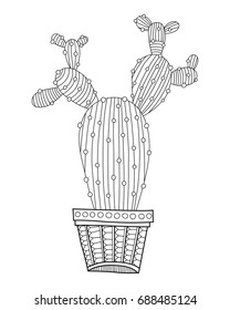 Cactus, succulent. Black and white illustration for coloring books, pages.