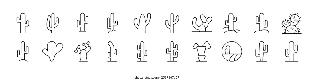 Cactus and Succulent Bundle of Thin Icons. Editable Stroke. Suitable for Web Sites, Books, Cards, Apps 