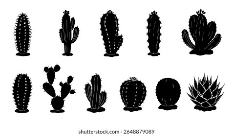 Cactus and Succulent Collection in Minimal Silhouette Style for Botanical, Eco, and Desert Design Themes