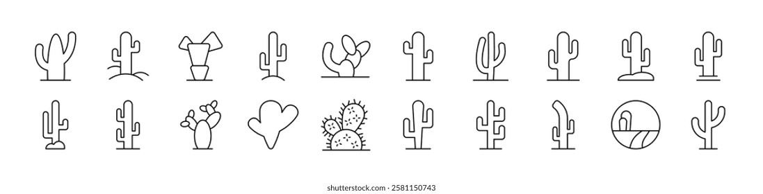 Cactus and Succulent Collection of Thin Icons. Editable Stroke. Suitable for Web Sites, Books, Cards, Apps