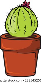 Cactus succulent desert plants vector traced artwork with tub and growing cactus indoor pot