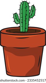 Cactus succulent desert plants vector traced artwork with tub and growing cactus indoor pot