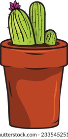 Cactus succulent desert plants vector traced artwork with tub and growing cactus indoor pot