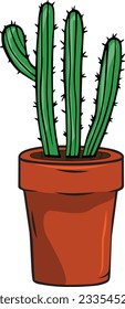Cactus succulent desert plants vector traced artwork with tub and growing cactus indoor pot