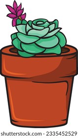 Cactus succulent desert plants vector traced artwork with tub and growing cactus indoor pot