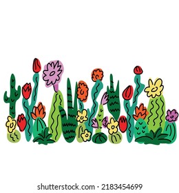 Cactus And Succulent Doodle Vector Cartoon Illustration