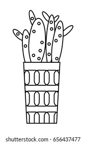 Cactus, succulent. Flat linear icon, illustration of potted plant isolated on white background. Object for design