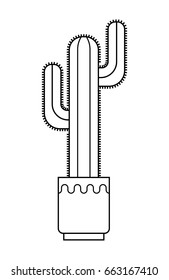 Cactus, succulent. Flat linear icon, illustration of potted plant isolated on white background. Object for design