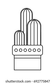 Cactus, succulent. Flat linear icon, illustration of potted plant isolated on white background. Object
