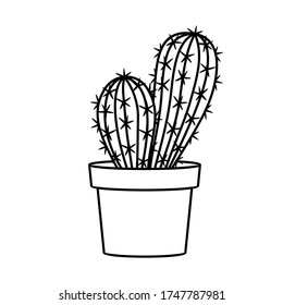 Cactus and succulent line style cartoon vector illustration. Decorative flower plant in pot. Isolated icon cacti