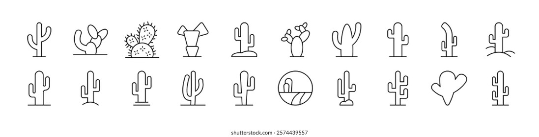 Cactus and Succulent Outline Simple Linear Image Collection. Editable Stroke. Suitable for Web Sites, Books, Cards, Apps