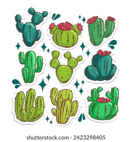 Cactus succulent plant collection set. hand draw illustration art